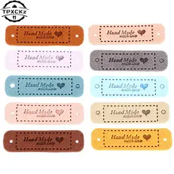 20pcs PU Leather Labels Tags For Handmade DIY Hats Bags Hand Made With Love Label For Clothes Sewing Tags Garment Accessories