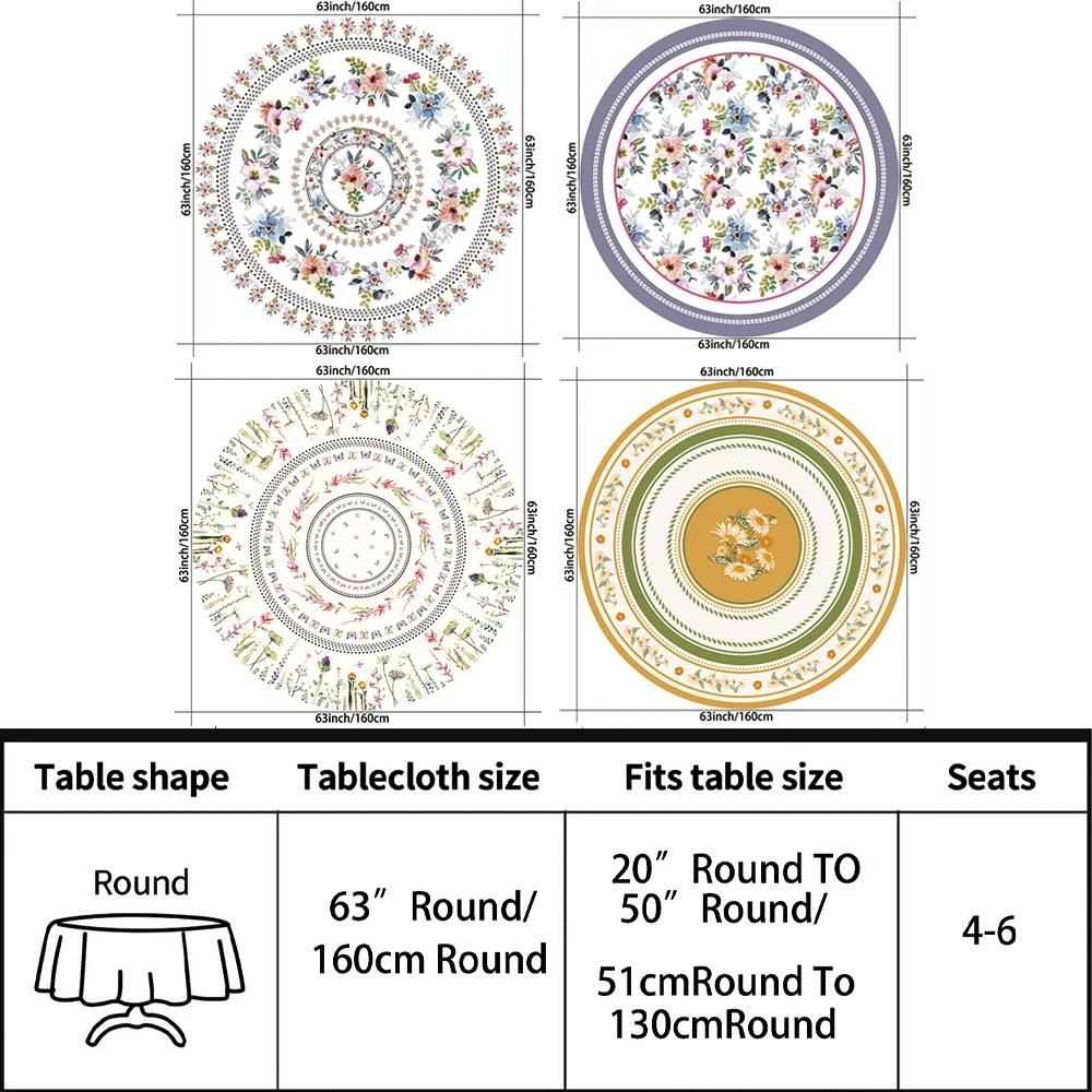 1 Piece Purple Butterfly Flower Circular Tablecloth Waterproof Color Terrace Dining Table Cover Multi-purpose 63 inch Tablecloth