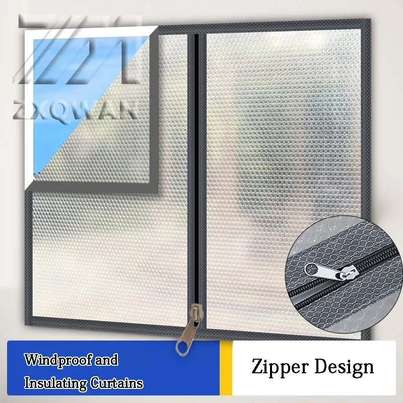 Balcony Windproof and Cold Proof Double-Layer Plastic Cloth Curtains, Sealed Windows, Bubble Wrap Self-Adhesive Zipper Design