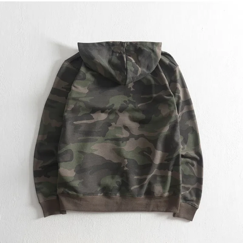 2025 spring men's washed cotton knitwear camouflage wind hooded pullover casual couple hoodie