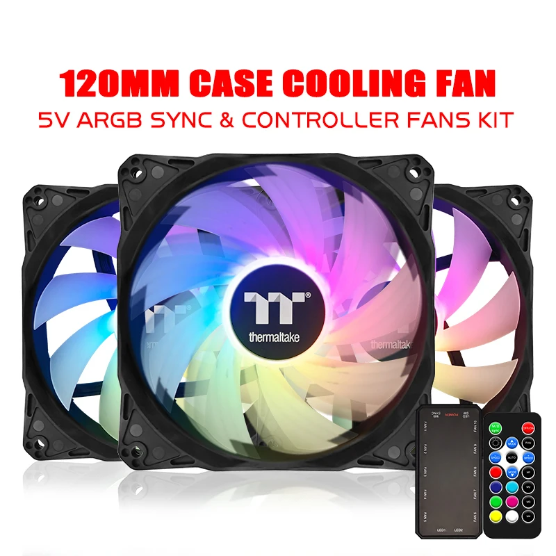 Thermaltake-ventilador silencioso com controle remoto, rgb, 120mm, 5v, rgb, 12cm, silencioso, para pc, caixa do computador