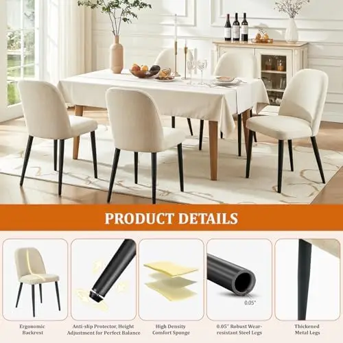 Upholstered Dining Chairs Set of 4, Chenille Mid Century Modern Fabric Dining Room Chair High-Back Padded Kitchen view 3