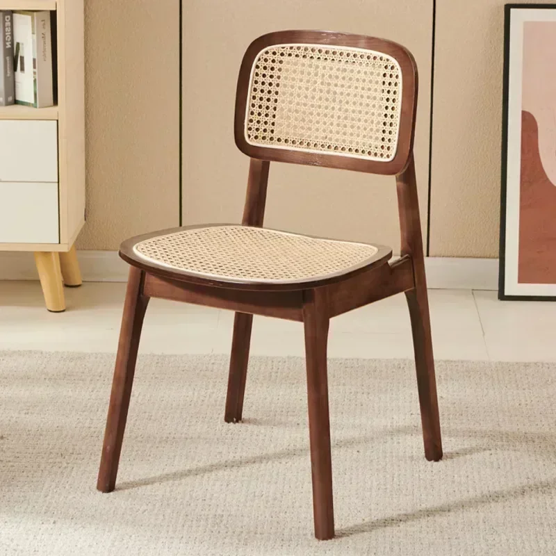 

Nordic Dining Chair Solid Wood Rattan Woven Design Walnut Finish Comfortable Backrest for Living Room Leisure and Household Use