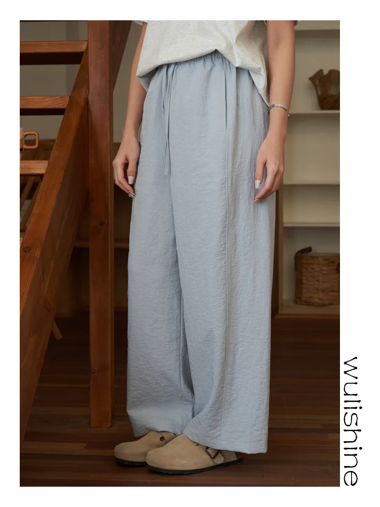 

High Waist Acetate Wool Wide Leg Casual Pants Women Loose Lazy Style Grandmother Pants Comfortable Breathable Spring Ladies