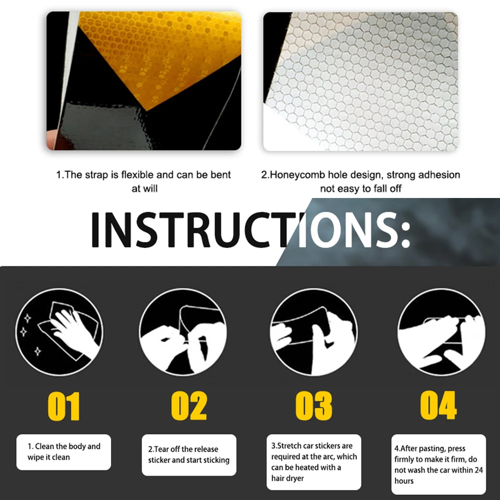 Arrow Reflective Warning Tape Stickers, Filme impermeável, Car Safety Mark, 5cm x 50m por rolo