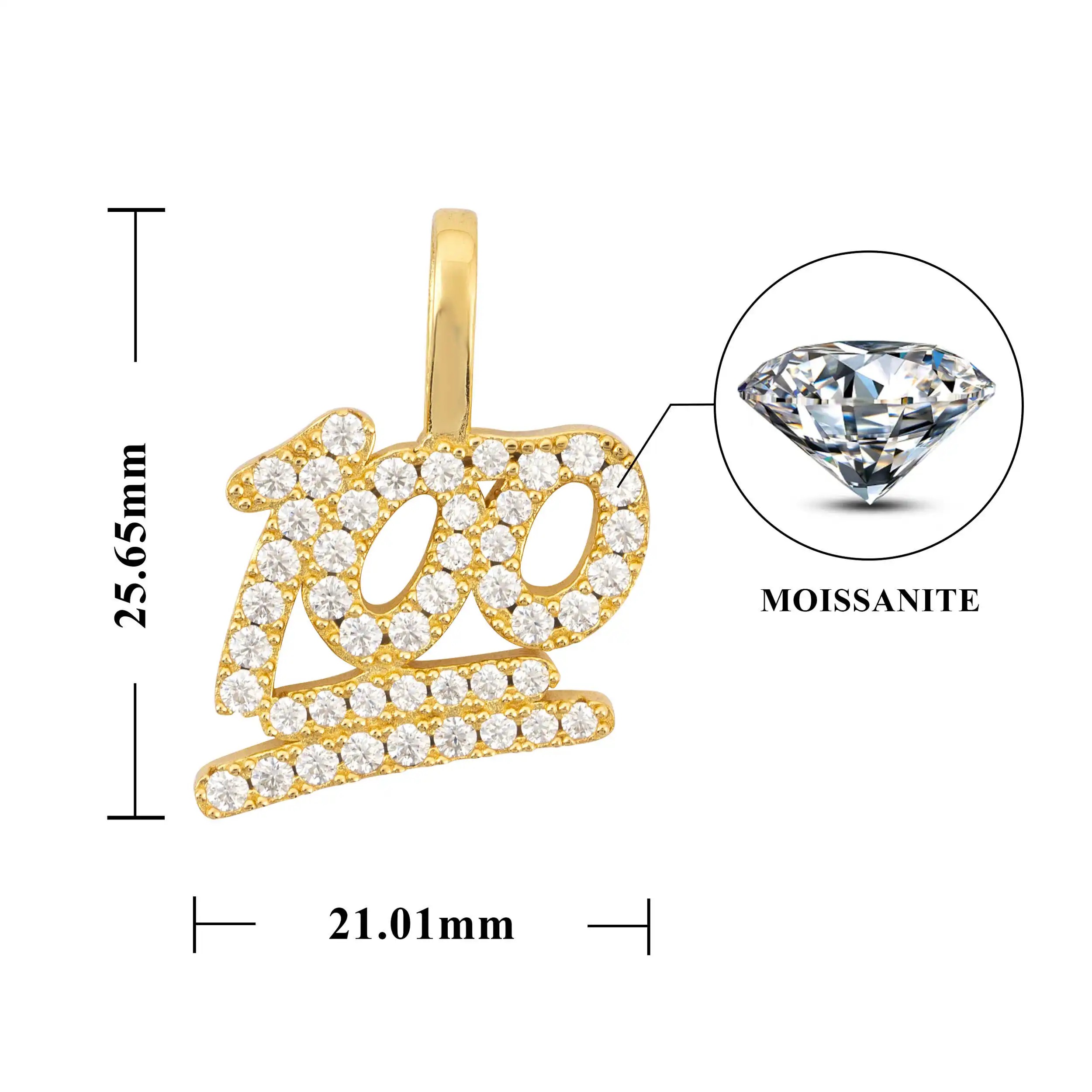 Full Moissanite D Color Figure100 Pendant S925 Sterling Sliver White Gold Plated Lucky for Women Man pass Diamonds test