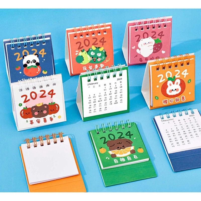 2024 Mini Cartoon Tischkalender Home Office Flip Stand Monatsplaner Dekor