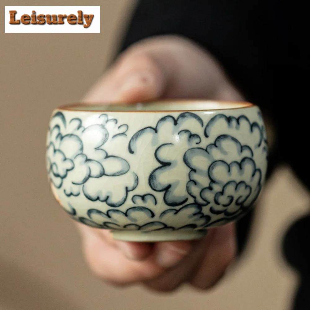 80ml Antique Chinese Ru Kiln Porcelain Teacup Dehua Ceramic Arhat Cup Big Belly Personal Tea Bowl Chazhan Kung Fu Teaset Gift