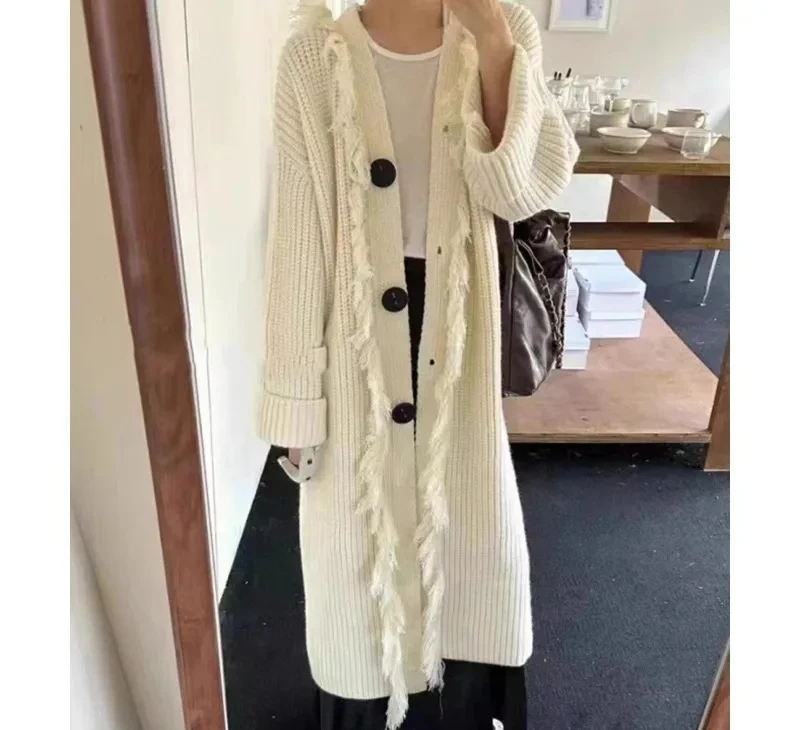 

Ленивый стиль вязаный топ с воротником-поло с длинным рукавом элегантный женский серый вязаный свитер пальто женское свободное длинное осенне-зимнее новое пальто