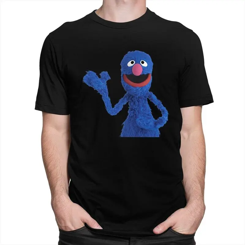 Custom Sesame Street Grover Monster Tshirt for Men Short Sleeves Leisure T Shirt Cool T-shirts Loose Fit 100% Cotton Tees Gift