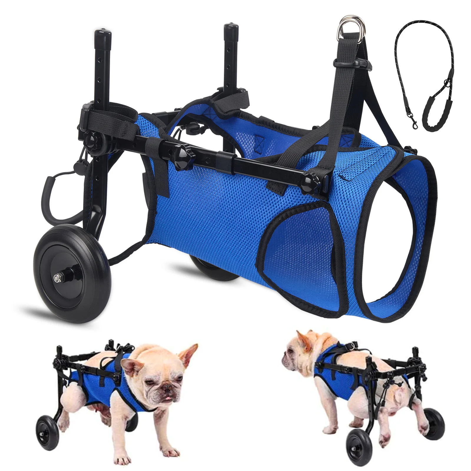 Fauteuil roulant pour chien, chariot réglable pour animaux de compagnie avec roues pour pattes arrière, attelle pour pattes de chien et support de hanche, aide les petits animaux paralysés