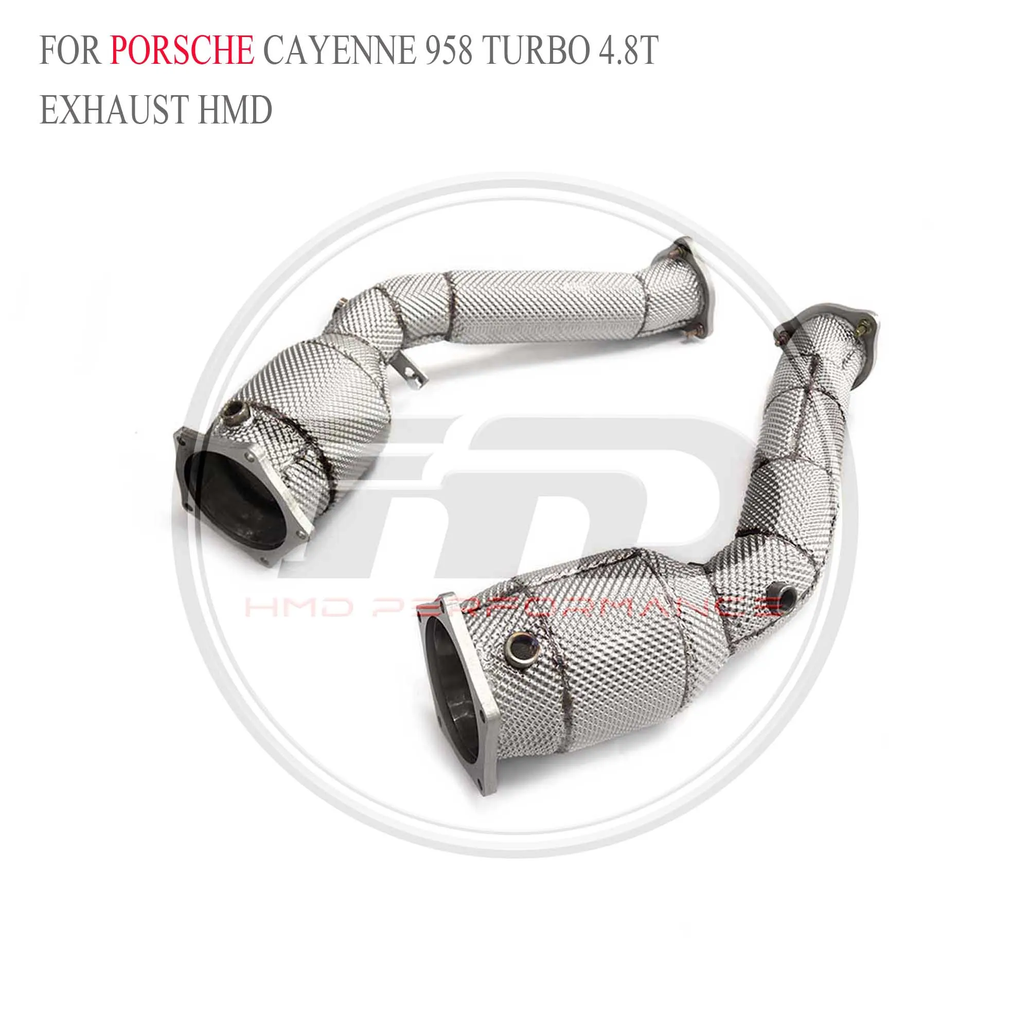 Car Exhaust Downpipe for Porsche cayenne 958 turbo 4.8T HMD Stainless Steel Performance With Heat Shield Pipe