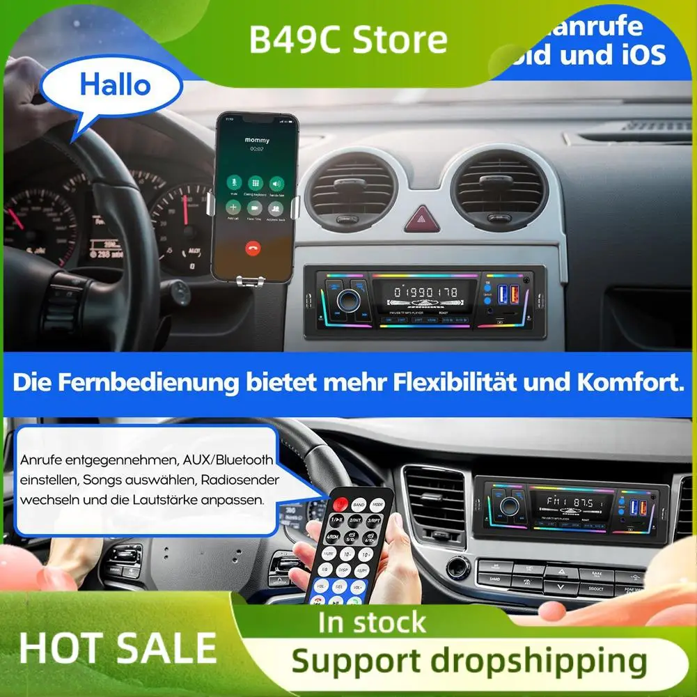 

B49C Порт зарядки Type-C Автомобильный радиоприемник Bluetooth RDS, FM/AM-пульт дистанционного управления, 2 USB, AUX, SD, MP3-плеер, DSP/EQ