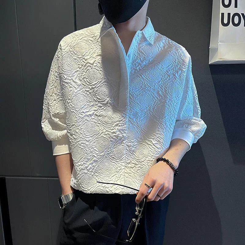 

Man Shirt Half Sleeve Plain Floral Shirts for Men with Sleeves High Quality Luxury Korean Style Designer Fashion Social JJ1092