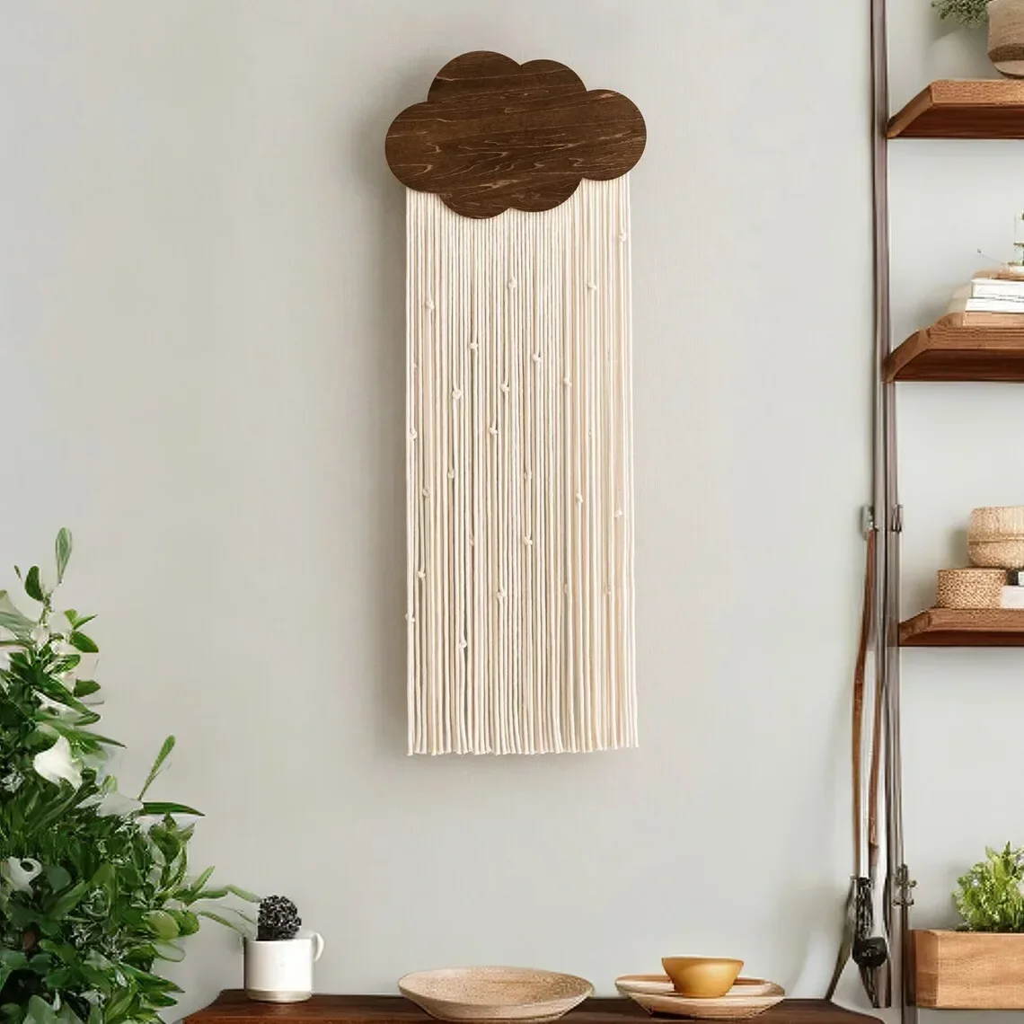 Macrame Wall Hanging Tapestry with Wooden Stick Hand-Woven Bohemia Tassel Curtain Tapestry Wedding Backgrou Boho Decor