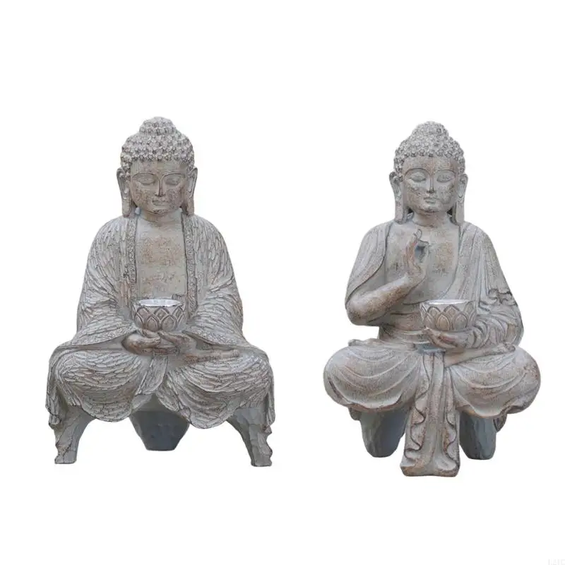 

2025 New Home Buddhas Statue Solar Power Flickering LED Garden Light Meditations