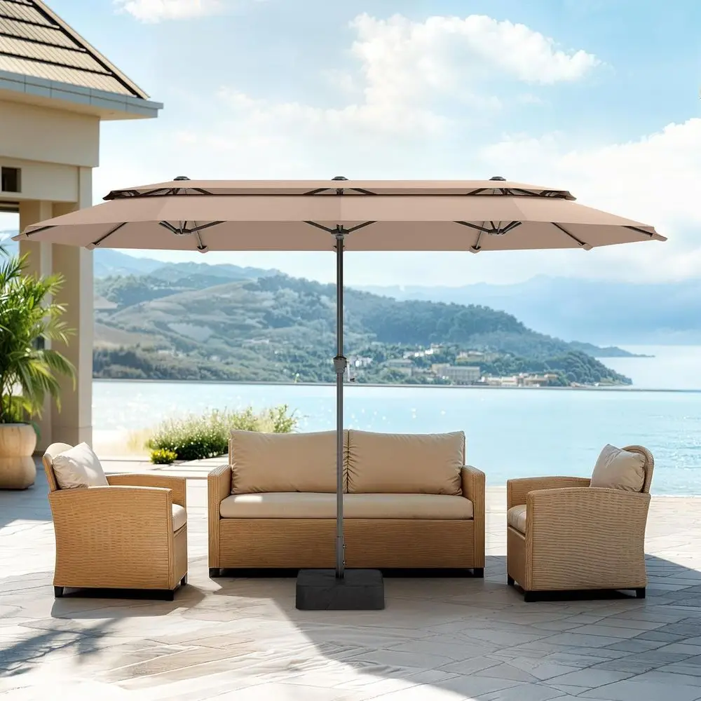 

Double-Sided Beige Outdoor Patio Umbrella with Vented Canopy, Ideal for Table, Pool, Garden, and Deck