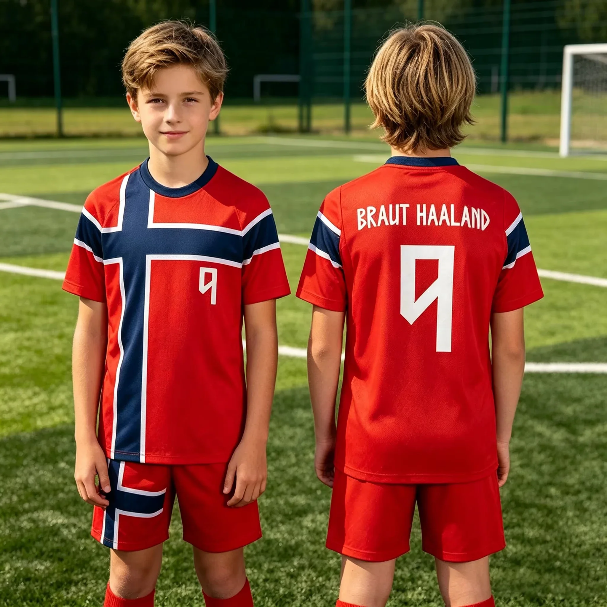 2026 Boys HAALAND No.9 Football Jersey Tee Shorts Set Women Men Norway Football Fans Shirt Shorts Set Kids Tracksuit 2 Piece Set