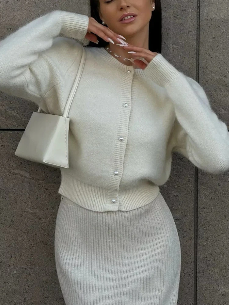 Spring Autumn Women's Knitted Korean Fashion Cardigan Single-breasted Coats Version Loose Lazy Round Neck Short Sweater Clothing