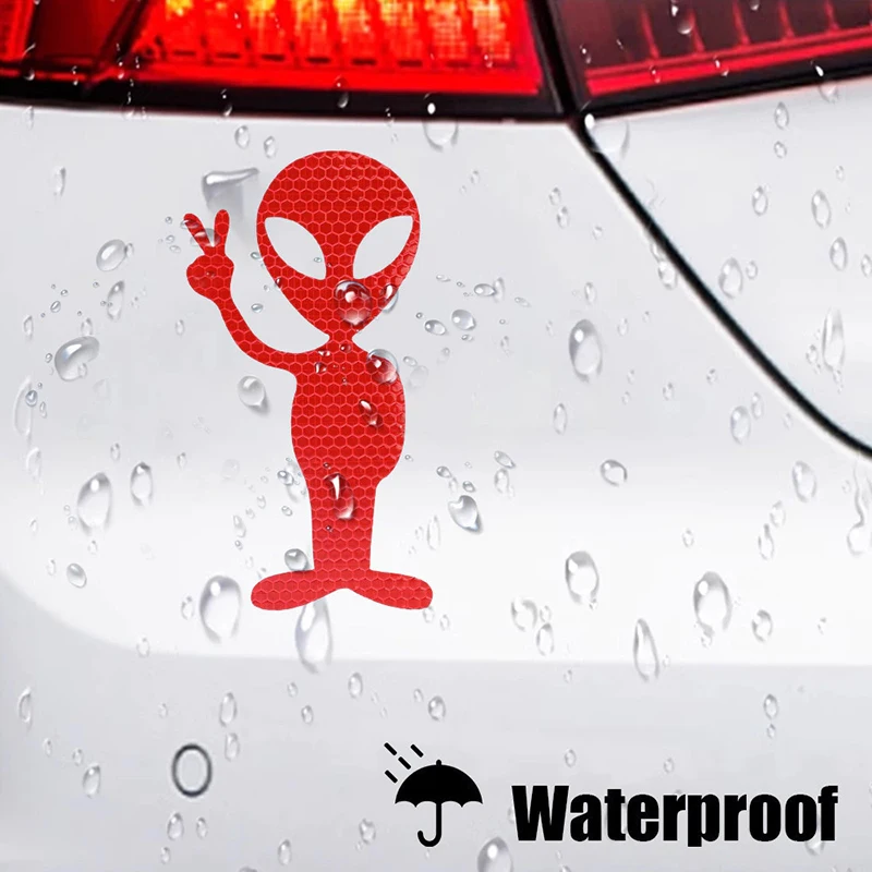 1pcs Alien Shaped Strong Reflective Stickers Vinyl Decals Car Bike Water Cups For Laptops Luggage Motorcycles