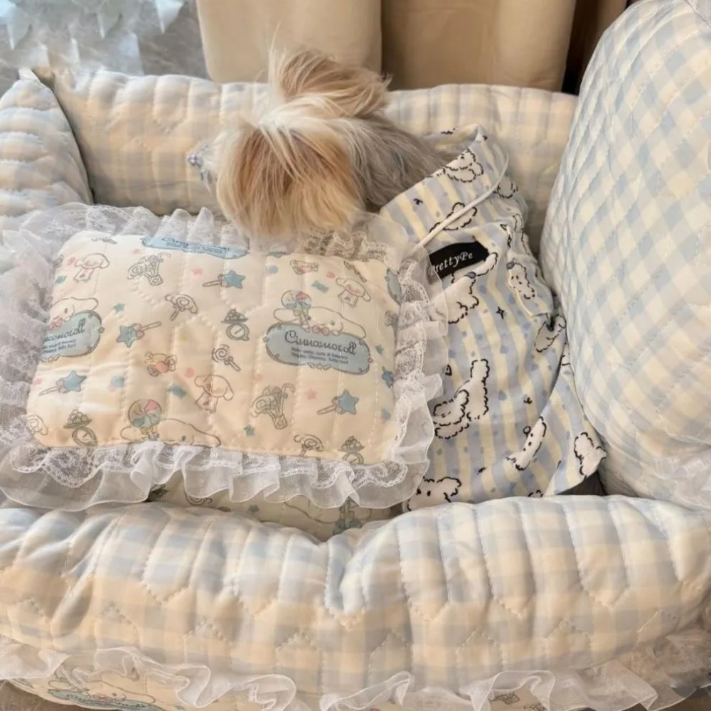 New Cute Puppy Pattern Dog Sleepwear Breathable Anti-Hair Loss Pet Home Clothes Blue Pink Short Sleeve Wear Indoor Wear - view 4