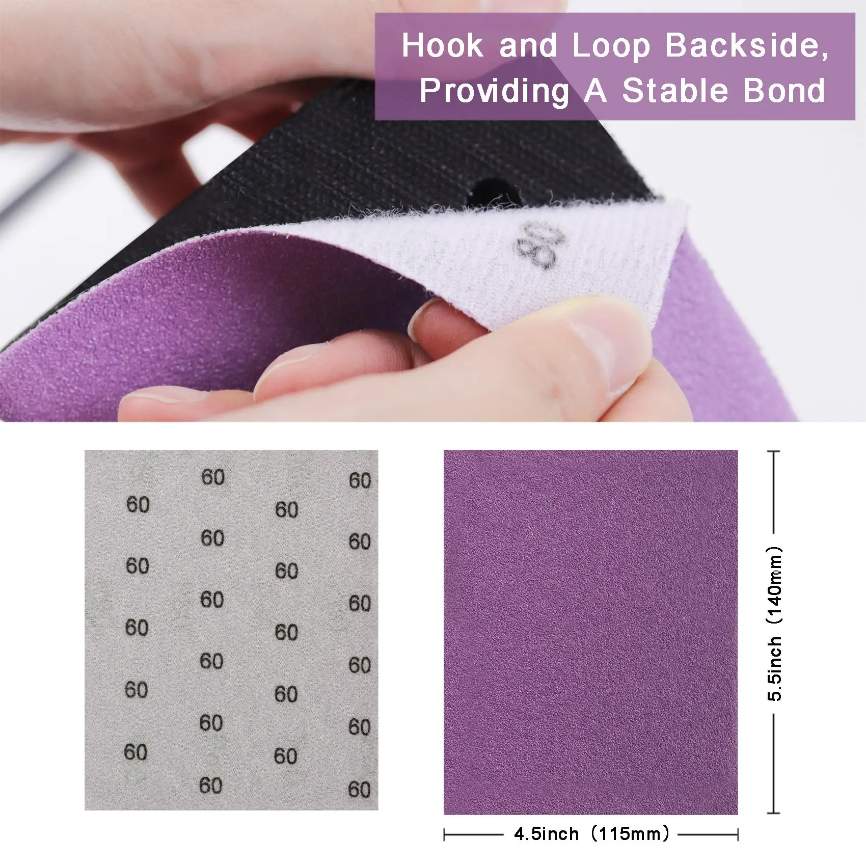 115*140MM 50 Pcs Wet Dry Sandpaper Sheets for Palm Sander 60-1000 Grit Hook and Loop Purple Sandpaper Sanding Sheets Bundle