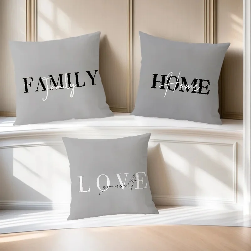 Flower Pattern Love Comfortable Soft Pillow Case White for Sofa Living Room Home Office Decor Gray Geometry Protective Covers - view 3