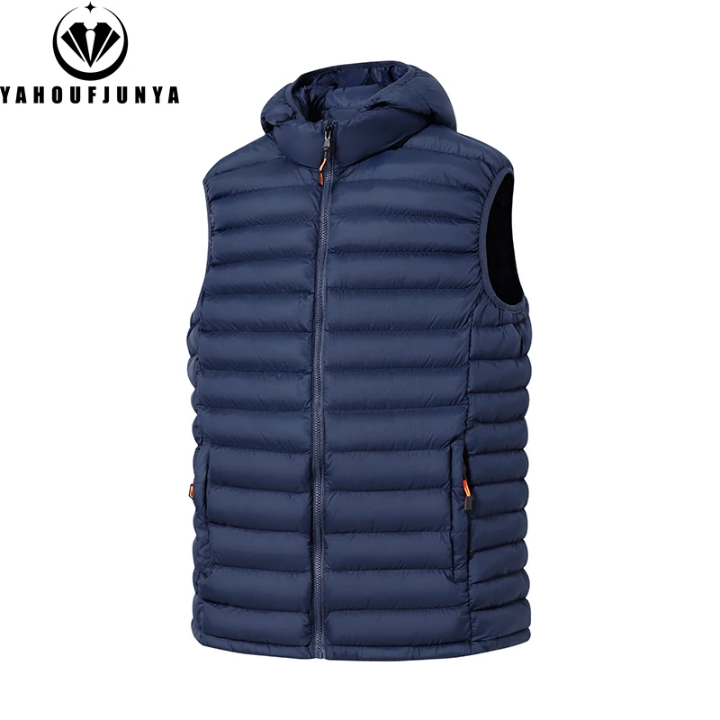 2024 New Autumn Men Portable Warm Detachable Hooded Solid Vest Men Outdoor Windproof Zipper Casual Fashion Style Vest Male Coat