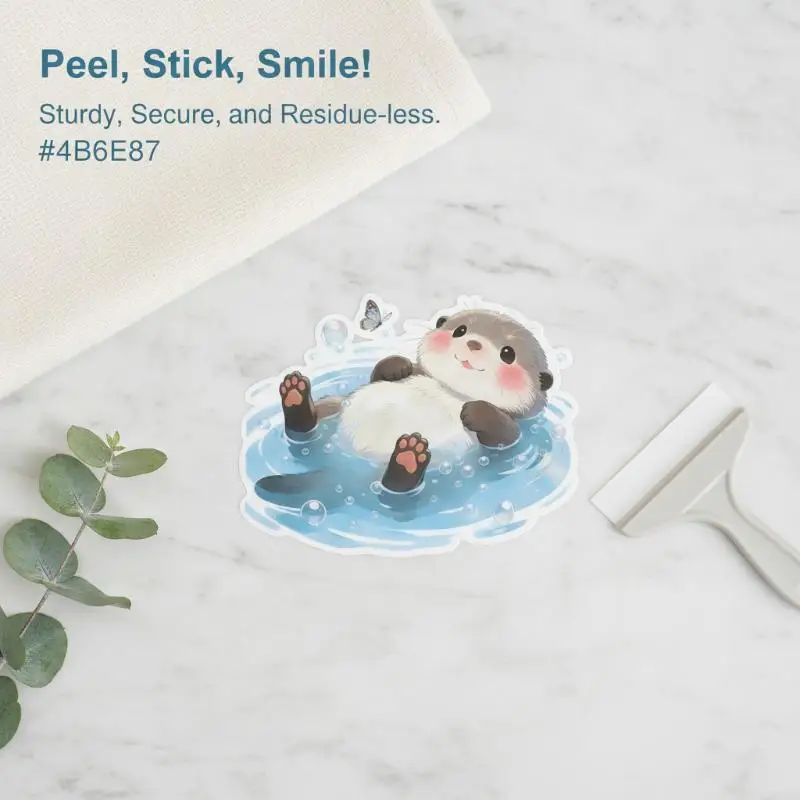 Cute Sea Otter Toilet Tank Sticker Waterproof Ocean Wave Vinyl Decal Adhesive Wall Art for Nautical Themed Bathroom Decor