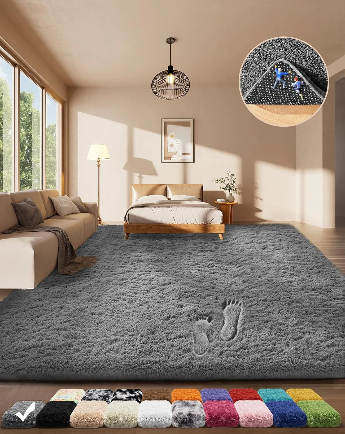 Area Rugs for Bedroom Living Room, Grey Fluffy Fuzzy Shag Shaggy Soft Pl