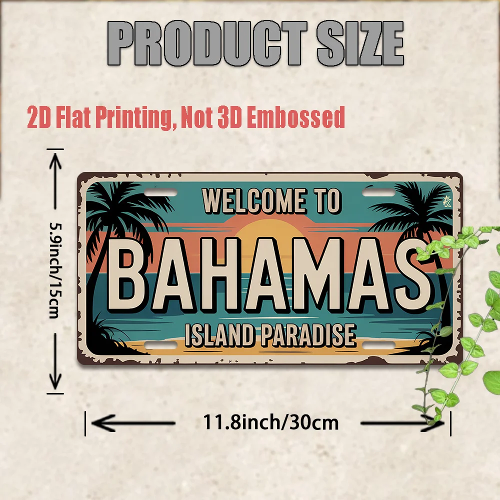 2D Flat Printing, 1pc, Vintage Metal Sign, for Decorative Purposes Only, Outdoor Plaque & Wall Decor (30cm X15cm), Bahamas