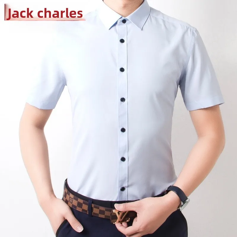 

Blue Matte Fabric ort Sve Slim Fit Men's irt Faion Busin Sle Youth Trendy Korean Version No Ironing Required