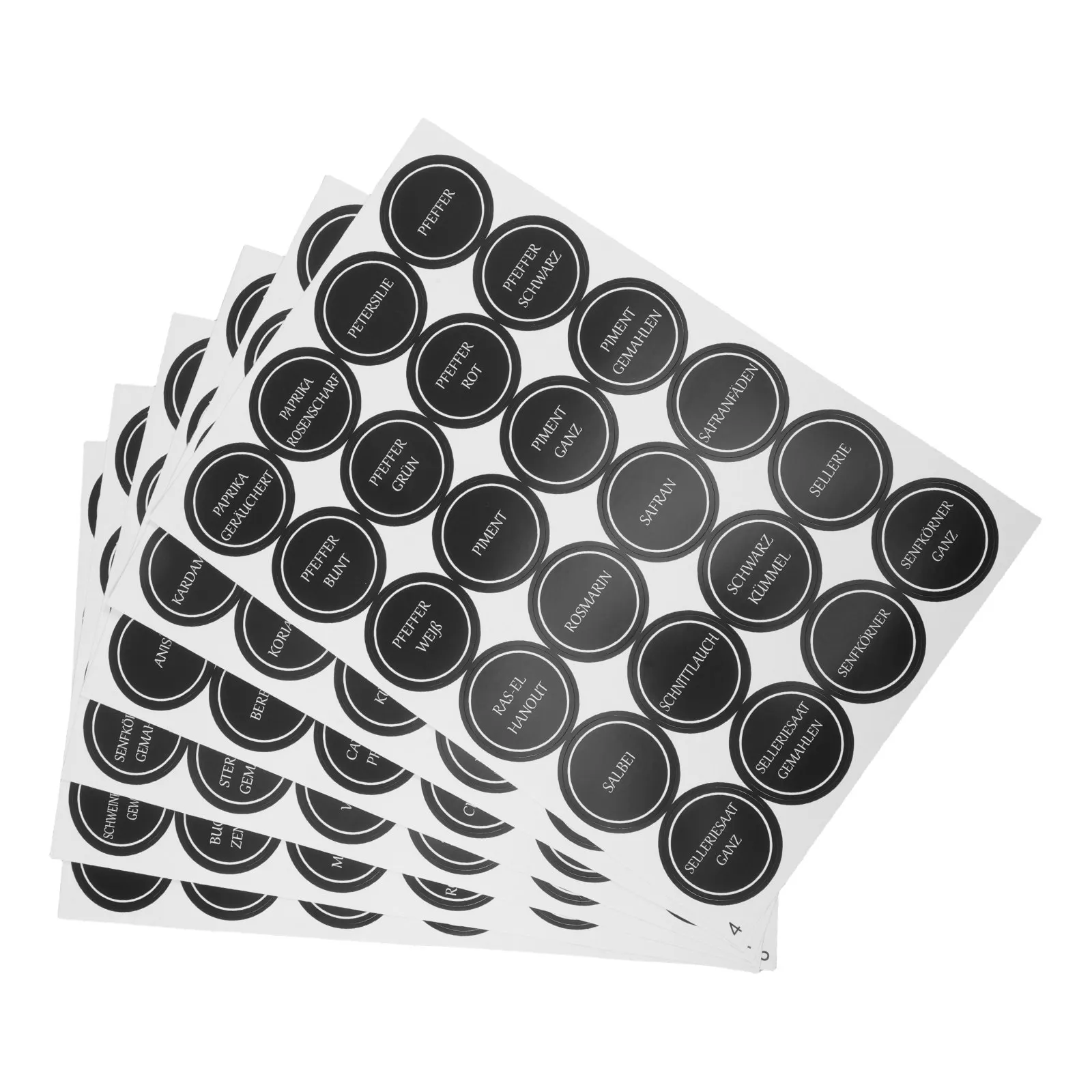 

6 Sheets Round German Spice Stickers Clear Font Reusable Peel Off Labels for Kitchen Jars Bottles Pantry Containers Seasoning