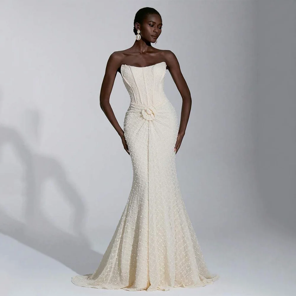 

DRESS FORU Gorgeous White Evening Dress Lace for Floor-Length Halter Sleeveless Prom Party Flower Vestidos De Fiesta Customized
