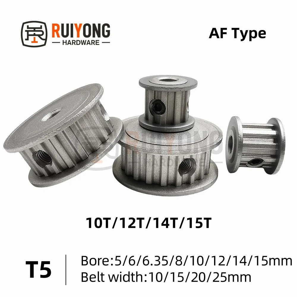 

Timing Pulley T5-10T/12T/14T/15T Bore 5-15mm Alloy Wheels AF Shape Teeth Pitch 5mm Match With T5 Width 10/15/20/25mm Timing Belt