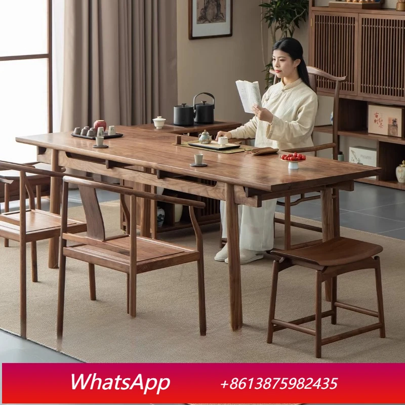 

LMM new Chinese solid wood large board tea table household zen tea table tea table chair combination