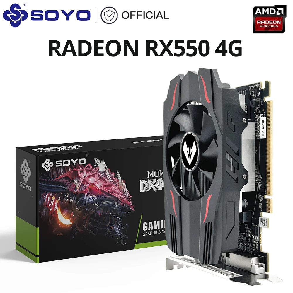 So-o – carte graphique AMD Radeon RX 550, 4G, GDDR5, 14nm, pour ordinateur de jeu, vidéo, compatible HDMI, DP, DVI, 128Bit, nouveauté