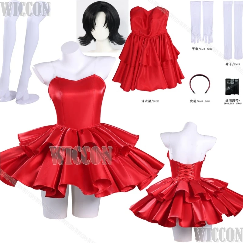 

Красное платье Лолиты Идол Сценическая форма Игра Аниме Фильм Косплей Костюм Черный парик Сексуальная женская одежда Необычный костюм Хэллоуин Вечеринка Cos