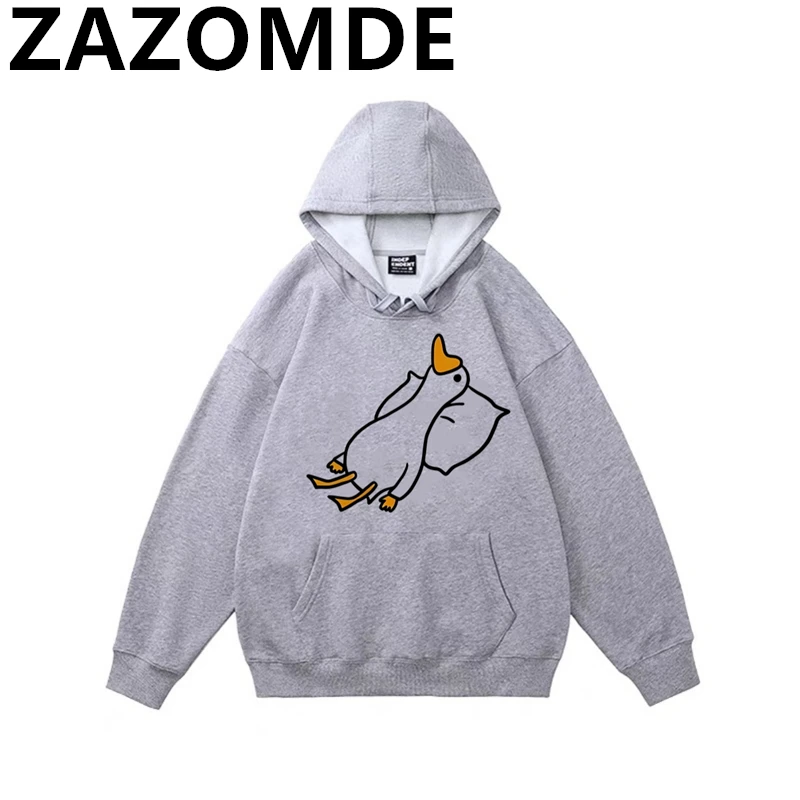 ZAZOMDE Cotton Funny Duck Pattern Hoodies Men Fashion Hip Hop Vintage Sweatshirts Autumn Winter Warm Pullovers Hoody Streetwear