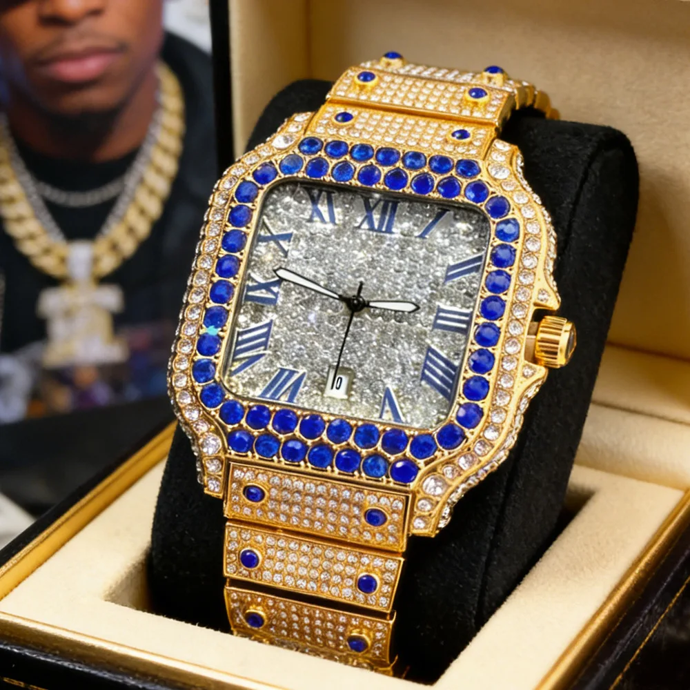 Full Diamond High Quality Ice Out Watch Men Luxury Steel Quartz Watch Man Fashion Hip Hop Diamond Watch AAA Clock Dropshipping