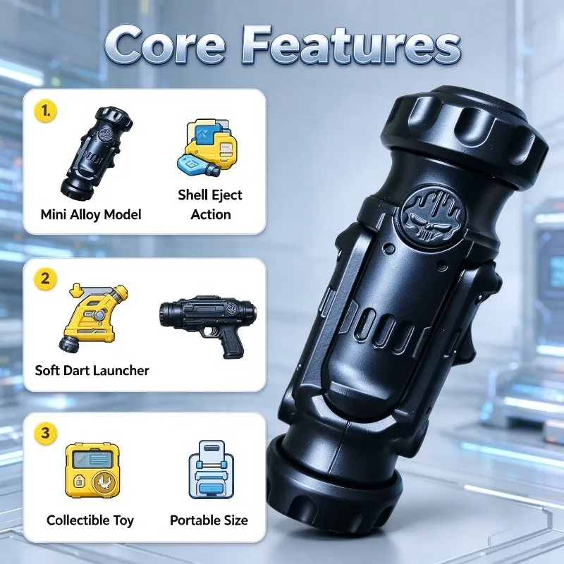 Mini Agent Style Alloy Model Blaster Toy, Shell Eject Soft Dart Launcher, Educational Collectible Toy for Boys