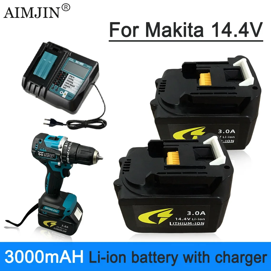 

14.4V 3000mAh Li-ion Battery For Makita BL1430 BL1415 BL1440 196875-4 194558-0 195444-8 with LED Indicator Light+charger