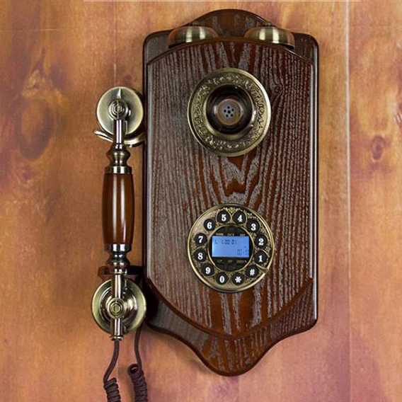 Retro Wall Mounted Fixed Telephone Corded Landline Phone Antique Home Hotel antique saloon decoration wood mechanical ringtone