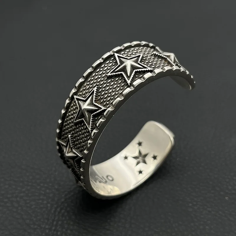 Open Pentagram Bracelet for Men and Women, Retro Tooth Mark Wide Version Domineering Arm Ring