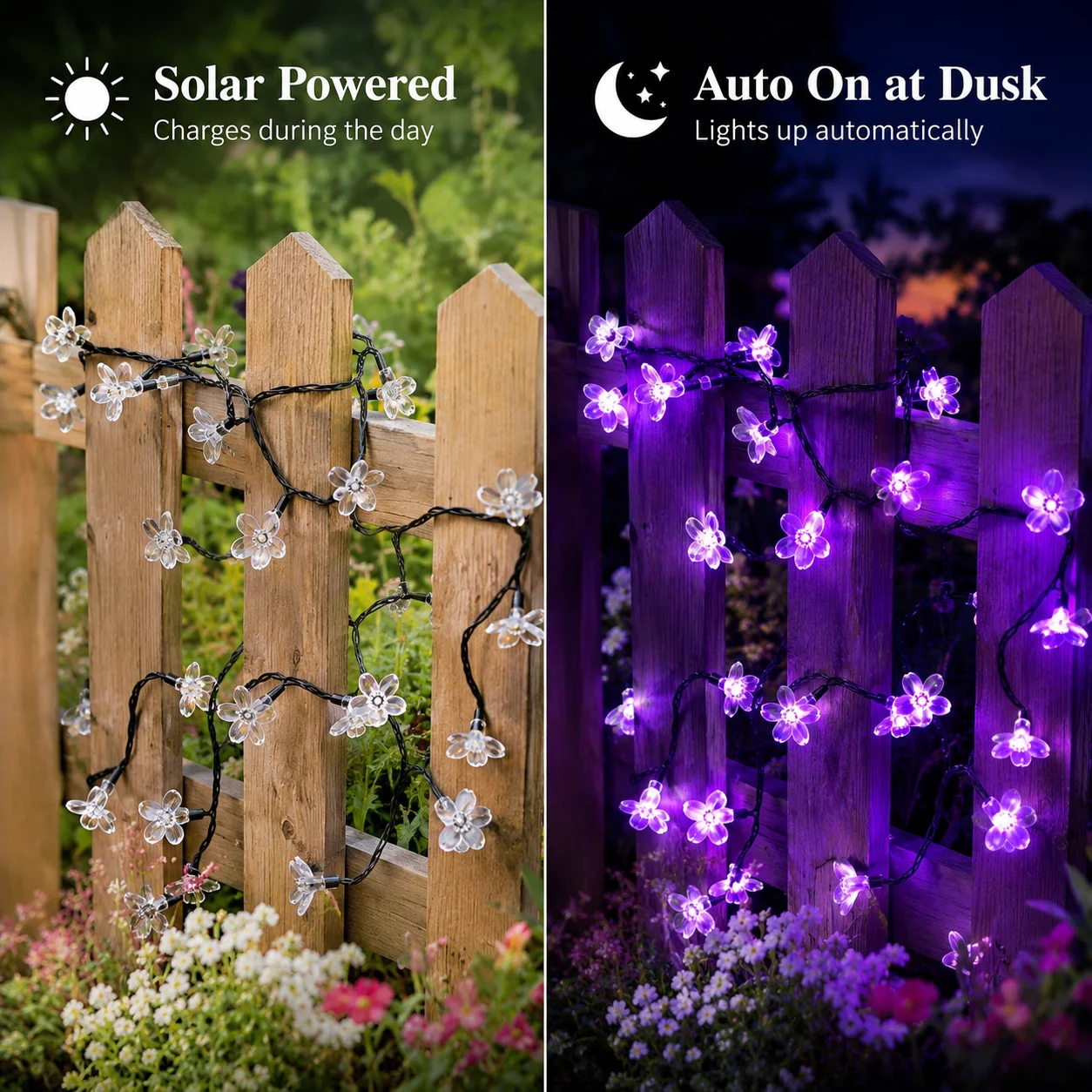Solar Cherry Blossom String Lights 5M/7M/12M/22M 20-200LED 8 Modes Purple Flower Fairy Lights for Garden Patio Christmas Decor view 6
