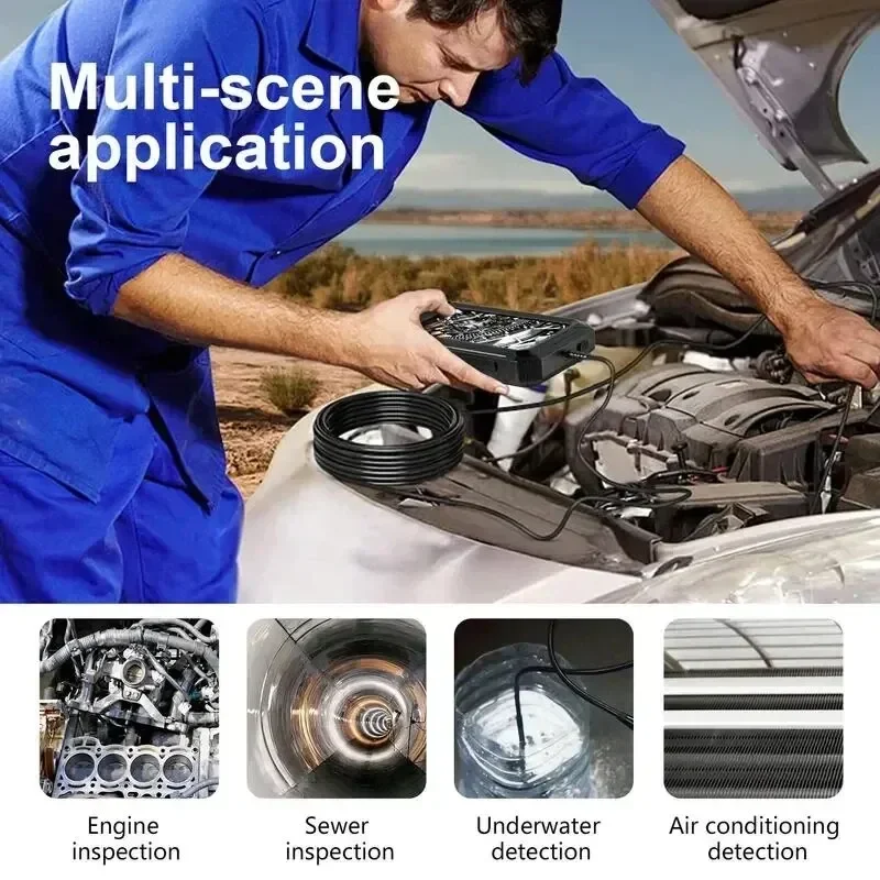 New 5.0 Inch IPS Screen Industrial Endoscope Camera 8mm HD1080P Sewer Car Piping Inspection Camera Borescope 8 LED Waterproof