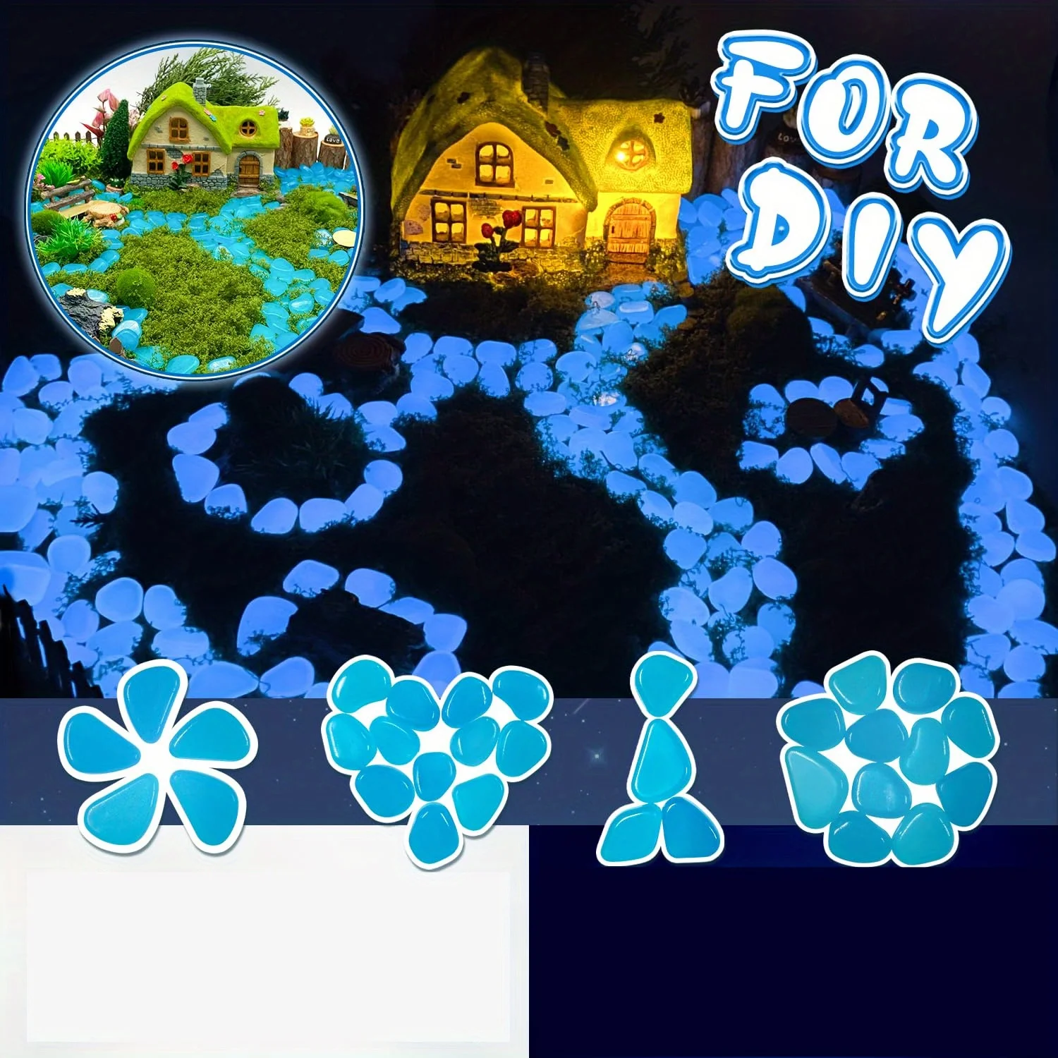 

1500pcs of Blue Luminescent Stones for Both Outdoor And Indoor Decoration, These Glowing Pebbles Are Perfect for Landscaping, Gardens, Pathways, And Aquariums, Charged by Sunlight Or Lamp Light, Solar-Powered Rocks