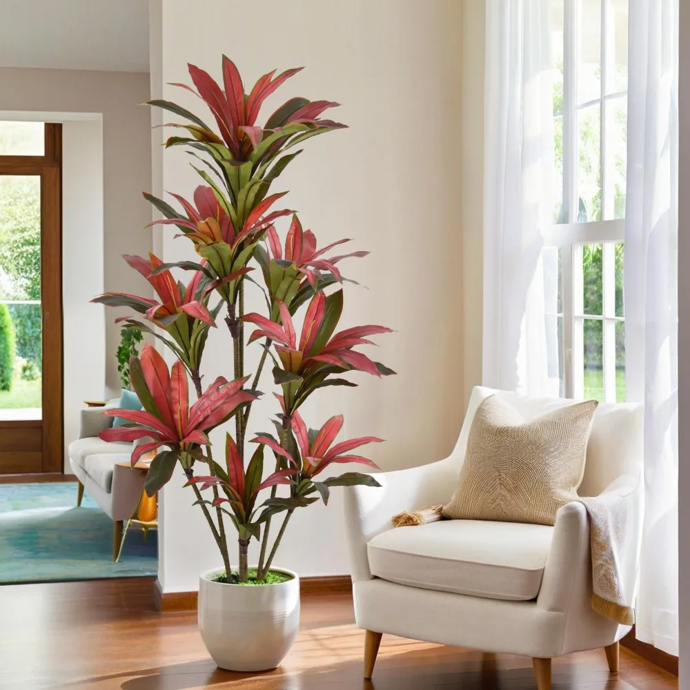

A Large Artificial Silk Plant 6 Feet (72 Inches) Tall, with A Lifelike Trunk and Bright Red Leaves