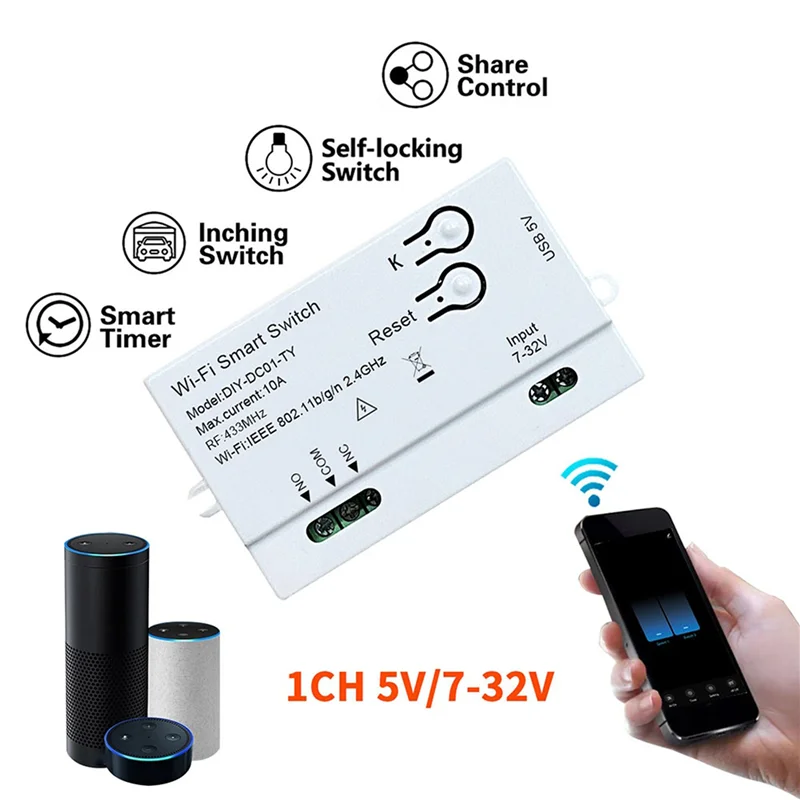 

SUNRI-3X Tuya Wi-Fi умный переключатель DIY таймер 1CH 7-32 В USB 5 В 2,4G Wi-Fi Smartlife модуль домашней автоматизации для Alexa Google IFTT