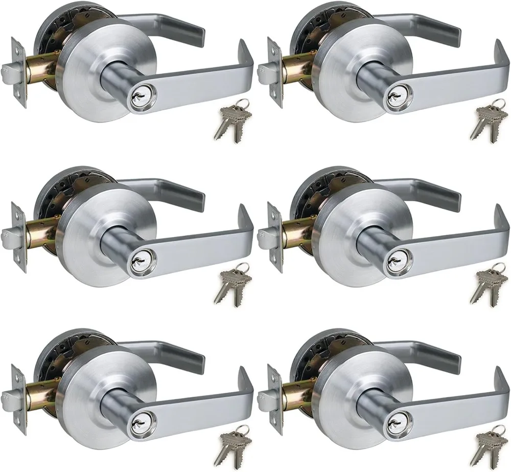 

Commercial Keyed Entry Door Lever Handle Set with Satin Chrome 26D and Keys(NOT Keyed-Alike),GRD2-72ET-6P